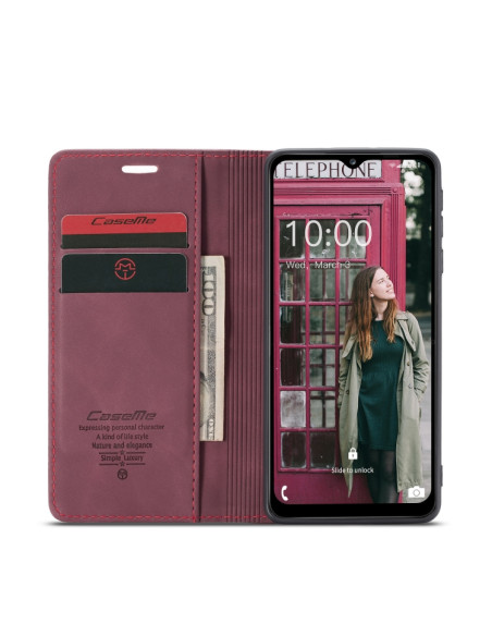Cover Galaxy A12 Pelle Flip Portafoglio Wine Rosso | Melacompro