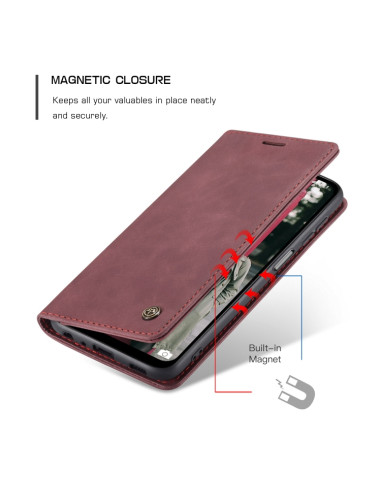 Cover Galaxy A12 Pelle Flip Portafoglio Wine Rosso | Melacompro