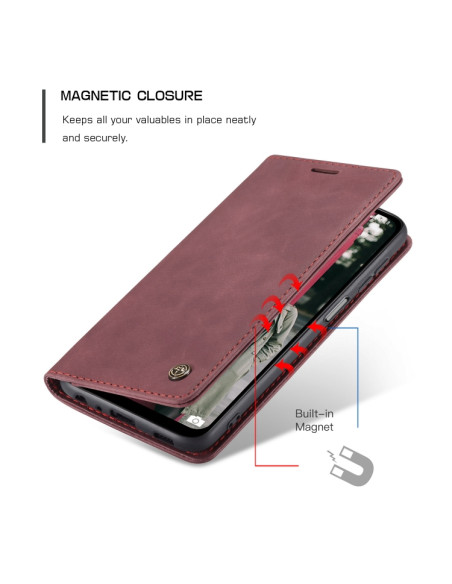 Cover Galaxy A12 Pelle Flip Portafoglio Wine Rosso | Melacompro
