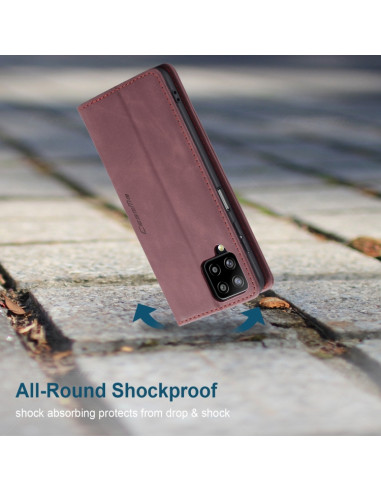 Cover Galaxy A12 Pelle Flip Portafoglio Wine Rosso | Melacompro