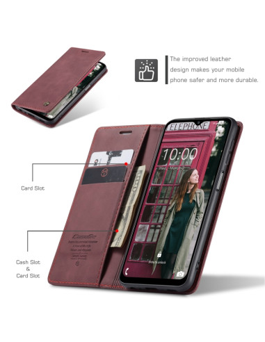 Cover Galaxy A12 Pelle Flip Portafoglio Wine Rosso | Melacompro