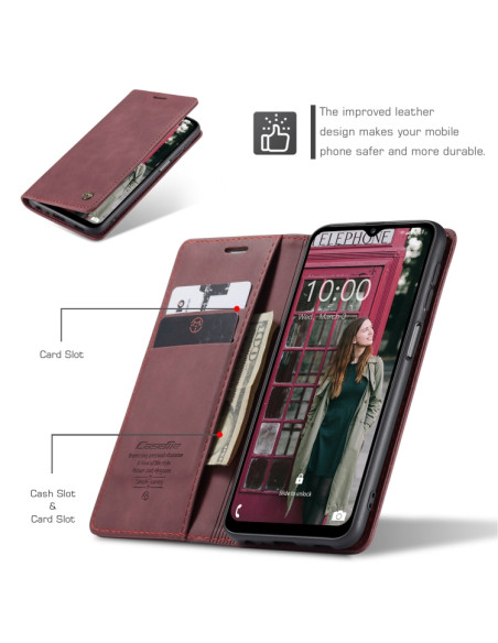 Cover Galaxy A12 Pelle Flip Portafoglio Wine Rosso | Melacompro