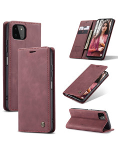 Cover Galaxy A22 5G Pelle Portafoglio Marrone Wine Rosso