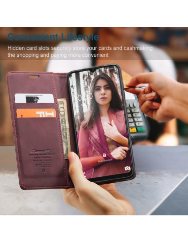 Cover Galaxy A22 5G Pelle Portafoglio Wine Rosso | Melacompro