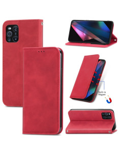 Cover OPPO Find X3 Pro Pelle Flip Magnetica Nero Rosso