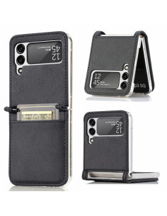 Cover Galaxy Z Flip3 5G Pelle Litchi Antiurto Nero