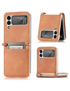 Cover Galaxy Z Flip3 5G Pelle Litchi Antiurto Nero Marrone