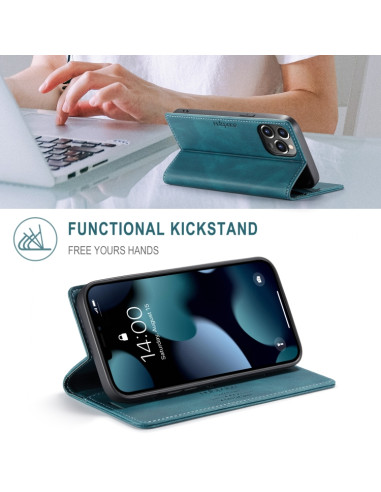 Cover iPhone 13 Pro PU Leather Flip Blu | Melacompro