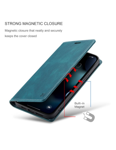 Cover iPhone 13 Pro PU Leather Flip Blu | Melacompro