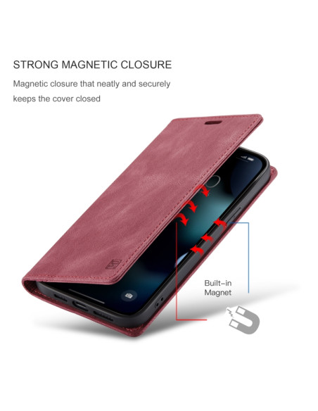 Cover iPhone 13 Pro PU Leather Flip Wine Rosso | Melacompro