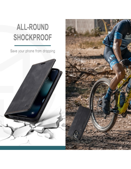 Cover iPhone 13 Pro PU Leather Flip Nero | Melacompro