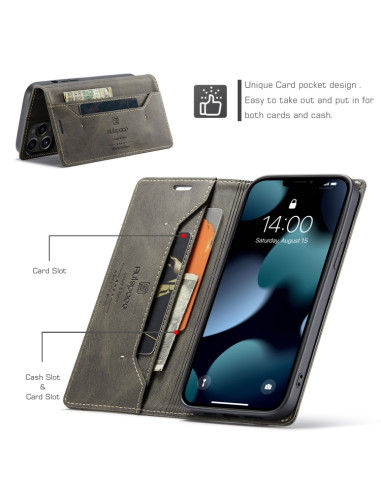 Cover iPhone 13 Pro PU Leather Flip Coffee | Melacompro