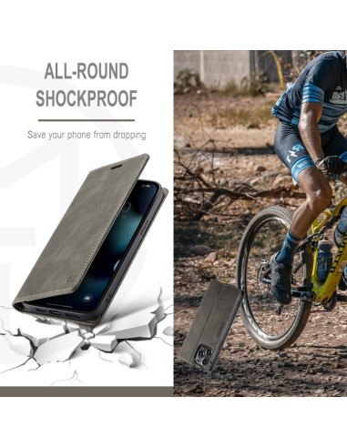 Cover iPhone 13 Pro PU Leather Flip Coffee | Melacompro