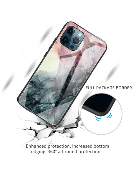 Cover iPhone 13 Pro Max Vetro Marmo Blu Abstract Nero | Melacompro