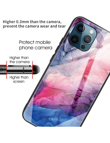 Cover iPhone 13 Pro Max Vetro Marmo Blu Abstract Rosso | Melacompro
