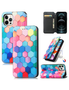 Cover iPhone 13 Pro Pelle PU a Libro Favo Multicolore