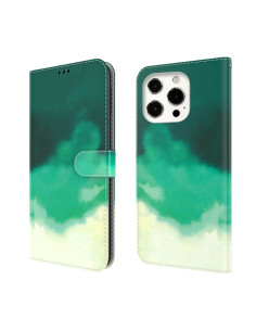 Cover iPhone 13 Pro PU Leather Flip Multicolore Ciano Verde