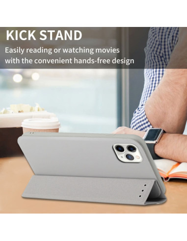 Cover iPhone 13 Pro PU Leather Flip Grigio | Melacompro