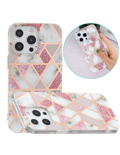 Cover iPhone 13 Pro TPU Rombo Rosa e Bianco