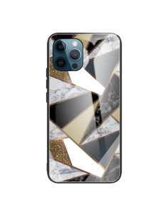 Cover iPhone 13 Pro Vetro Marmo Astratto Rombi Dorati