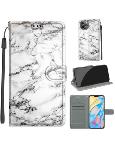 Cover iPhone 13 Pro Max Pelle PU con Supporto C01 Bianco marble