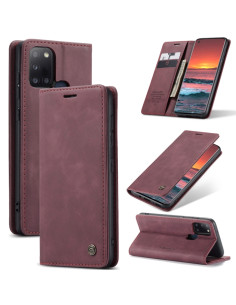 Cover Galaxy A21S Pelle Portafoglio a Libro Nero Wine Rosso