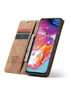 Cover Galaxy A70 Pelle PU Portafoglio Flip Marrone
