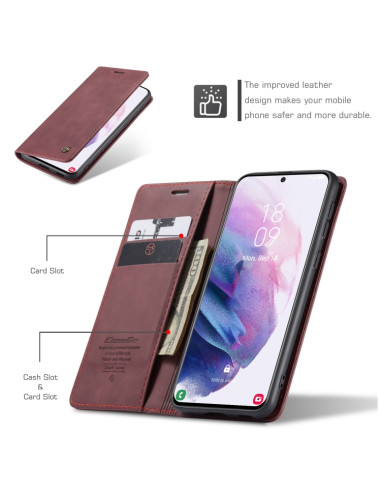 Cover Galaxy S21+ Pelle Portafoglio Rosso Vino Wine Rosso | Melacompro