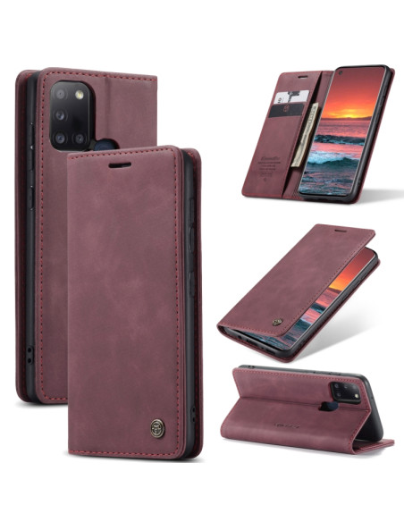 Cover Galaxy A21S Pelle Portafoglio Wine Rosso | Melacompro