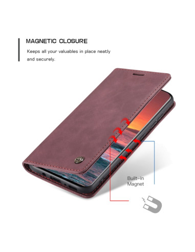Cover Galaxy A21S Pelle Portafoglio Wine Rosso | Melacompro