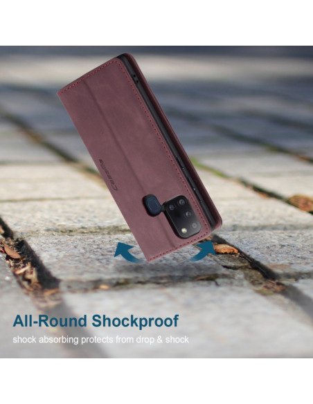 Cover Galaxy A21S Pelle Portafoglio Wine Rosso | Melacompro