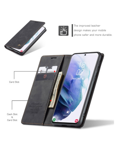 Cover Galaxy S21+ Pelle Portafoglio Rosso Vino Nero | Melacompro