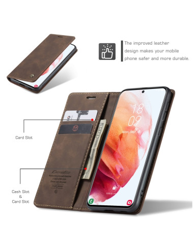 Cover Galaxy S21 5G Pelle Portafoglio Coffee | Melacompro