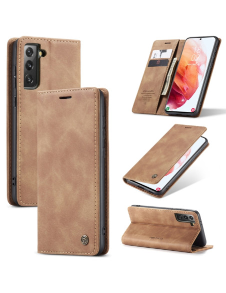 Cover Galaxy S21 5G Pelle Portafoglio Marrone | Melacompro