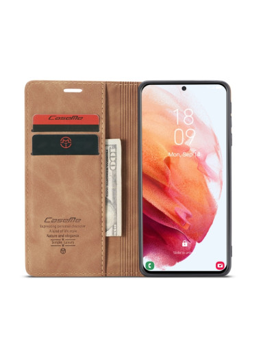 Cover Galaxy S21 5G Pelle Portafoglio Marrone | Melacompro