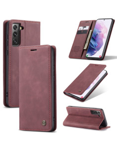 Cover Galaxy S21 5G Pelle Flip Portafoglio Marrone Wine Rosso