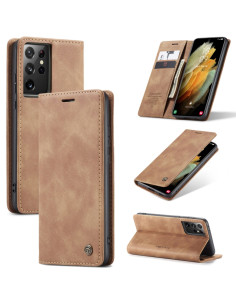 Cover Galaxy S21 Ultra Pelle a Libro Portafoglio Marrone