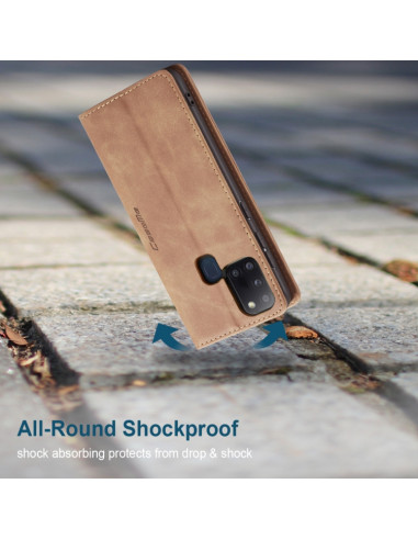 Cover Galaxy A21S Pelle Portafoglio Marrone | Melacompro