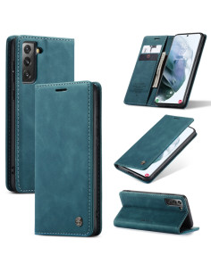 Cover Galaxy S21 5G Pelle Flip Portafoglio Marrone Blu