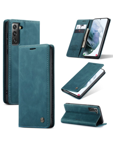 Cover Galaxy S21 5G Pelle Portafoglio Blu | Melacompro