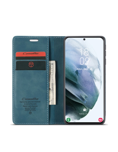 Cover Galaxy S21 5G Pelle Portafoglio Blu | Melacompro