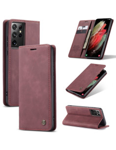Cover Galaxy S21 Ultra 5G Pelle con Portafoglio Wine Rosso