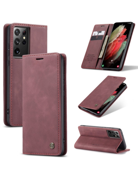 Cover Galaxy S21 Ultra 5G Pelle Nero Wine Rosso | Melacompro