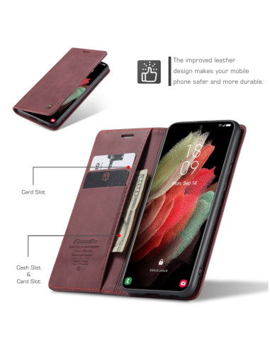 Cover Galaxy S21 Ultra 5G Pelle Nero Wine Rosso | Melacompro