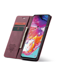 Cover Galaxy A70 Pelle PU Portafoglio Flip Wine Rosso