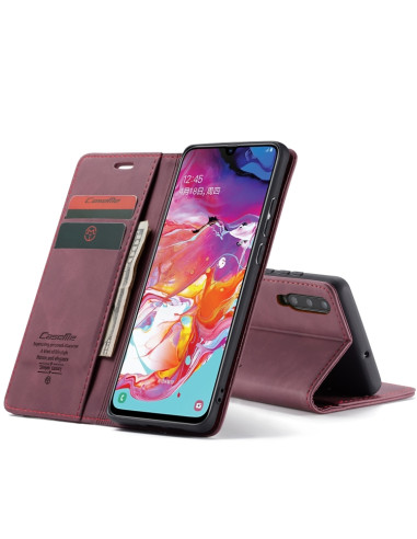Cover Galaxy A70 Pelle Portafoglio Wine Rosso | Melacompro