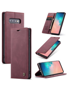 Cover Galaxy S10 Plus Pelle Portafoglio con Slot Wine Rosso