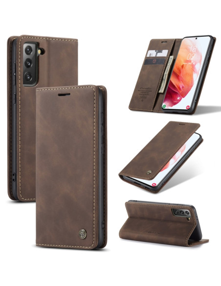 Cover Galaxy S21+ Pelle Portafoglio Rosso Vino Coffee | Melacompro