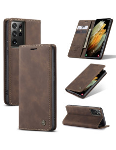 Cover Galaxy S21 Ultra 5G Pelle con Portafoglio Coffee