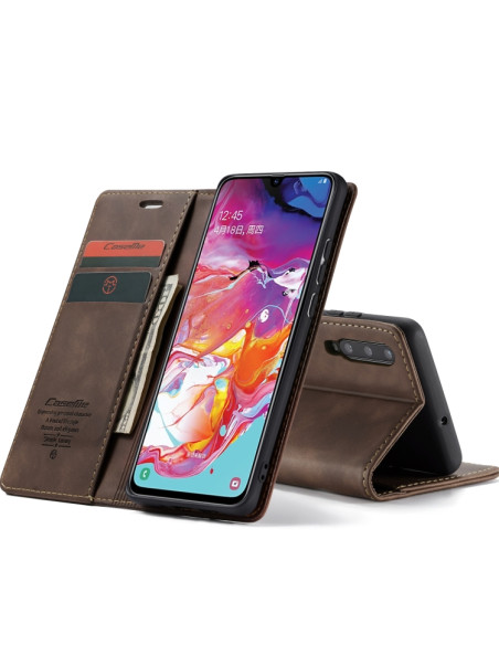 Cover Galaxy A70 Pelle Portafoglio Coffee | Melacompro